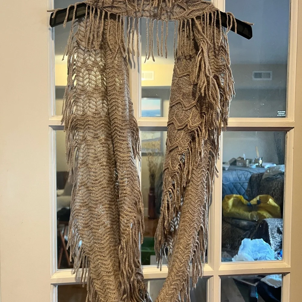 Beige Knit Fringe Scarf